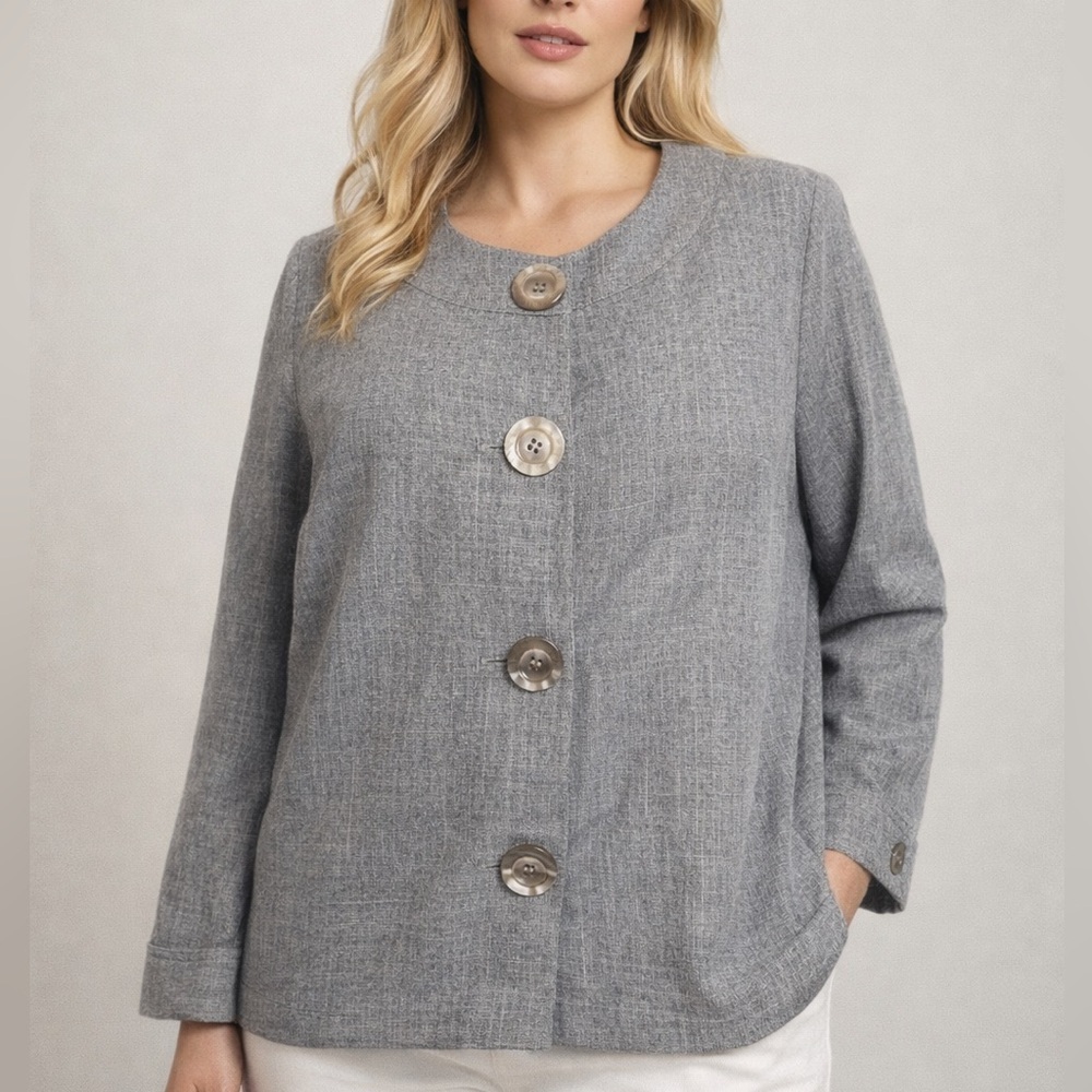 Allison Woods Gray Textured Jacket Size 14W Classic Chic (1249)